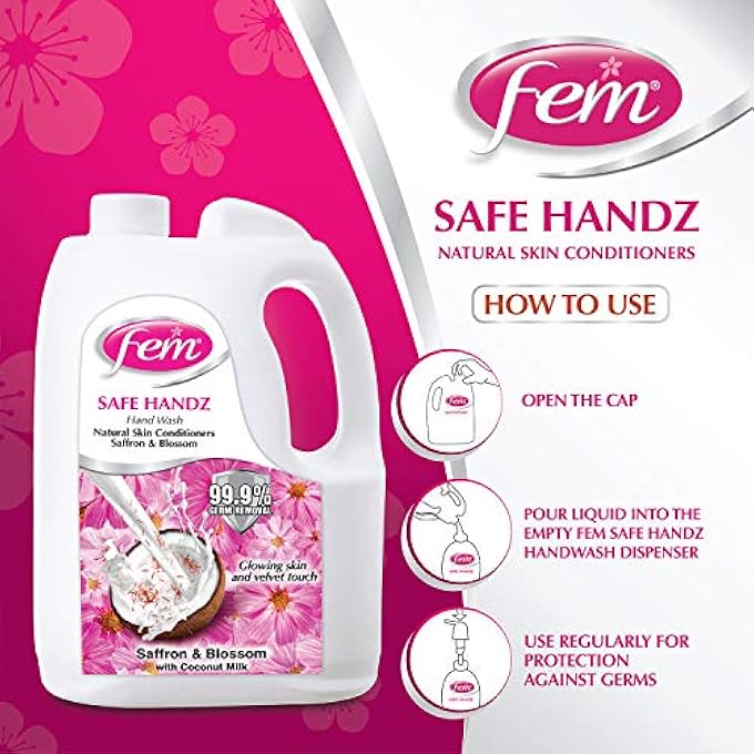 fem SAFE HANDZ HAND WASH - ENRICHED WITH THE GOODNESS OF SAFFRON & BLOSSOM WITH COCONUT MILK - 5 L - Image 4